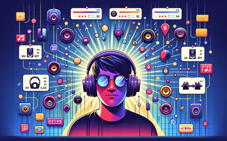 a music dashboard with prices for headphones